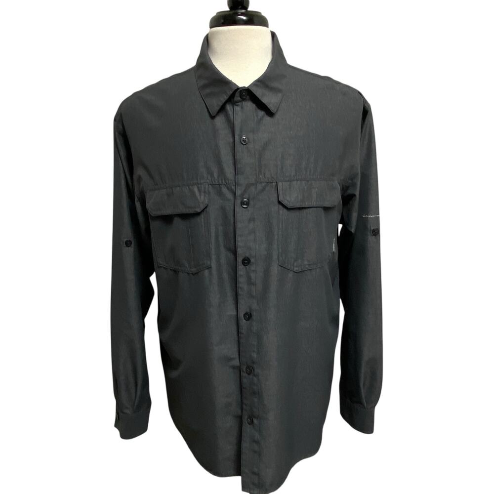 Columbia Shirt Mens XL Gray Omni Wick Westerly Winds Button Up Long Tab Sleeves